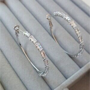 Cubic Zirconia silver tone hoop earrings